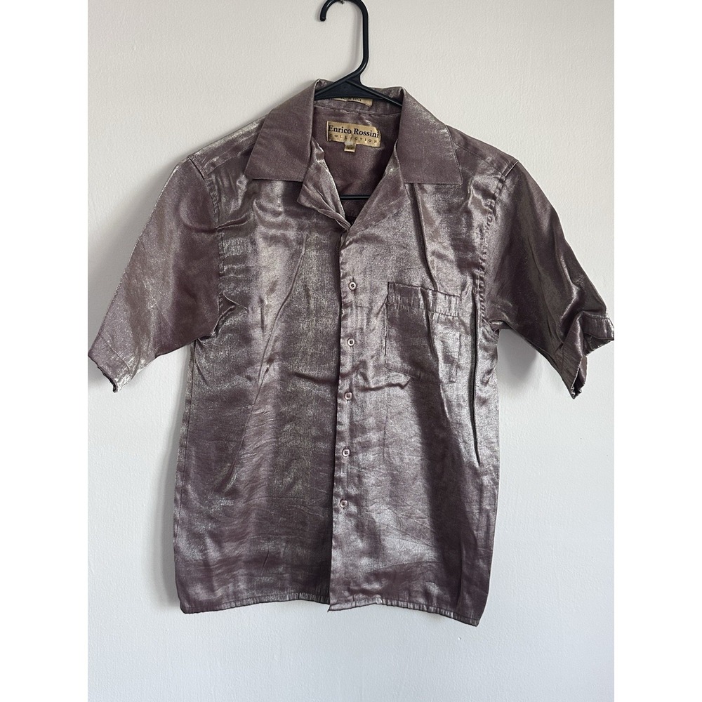 VTG Enrico Rossini Metallic Gold Short Sleeve Shirt Western Glam Size S/M